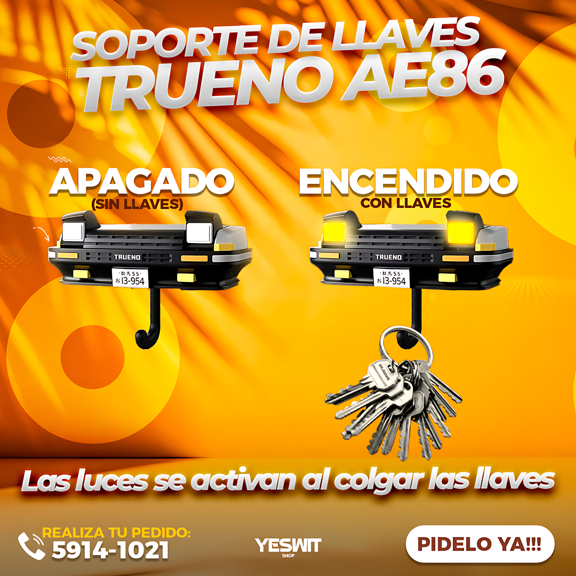 Soportes para llaves estilo TOYOTA TRUENO AE86 🚗✨ – Con Luces Automáticas